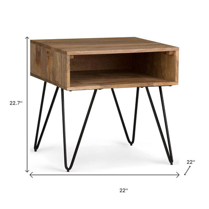 23" Natural Solid Wood and Iron Square End Table With Shelf HomeRoots