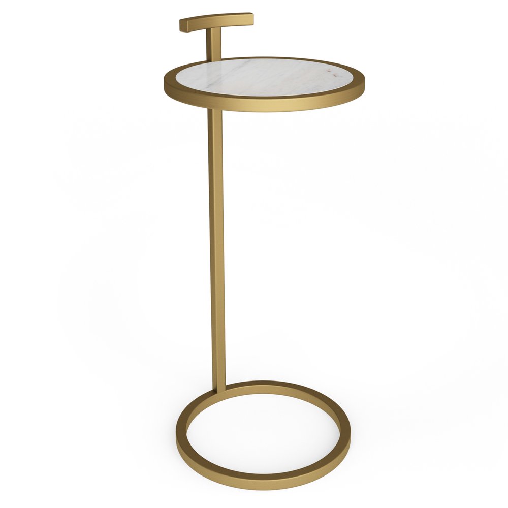 24" White and Gold Marble and Iron Round End Table — view 1