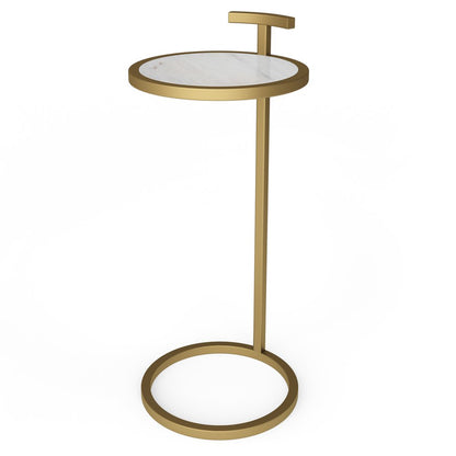 24" White and Gold Marble and Iron Round End Table HomeRoots