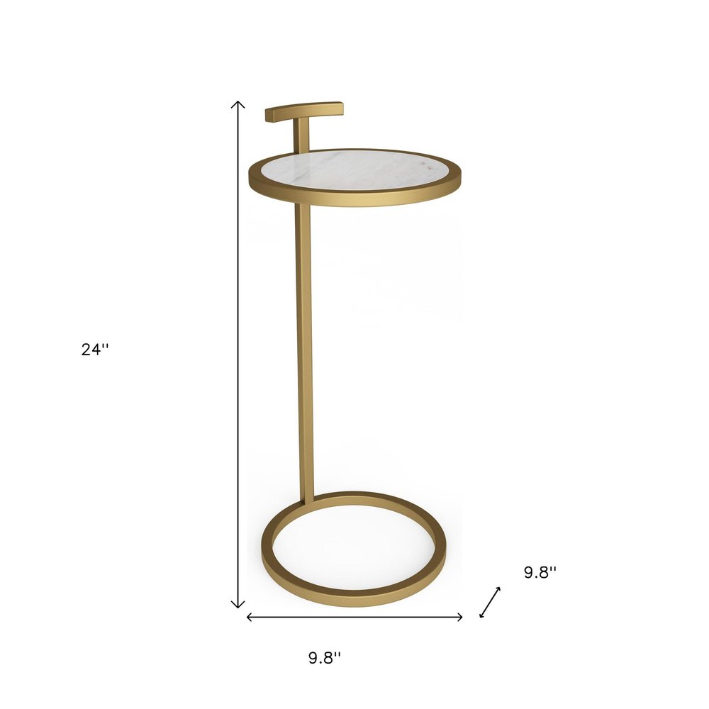 24" White and Gold Marble and Iron Round End Table — view 4