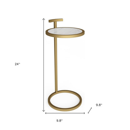 24" White and Gold Marble and Iron Round End Table HomeRoots