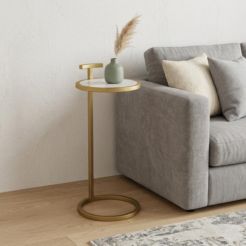 24" White and Gold Marble and Iron Round End Table HomeRoots