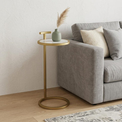 24" White and Gold Marble and Iron Round End Table HomeRoots