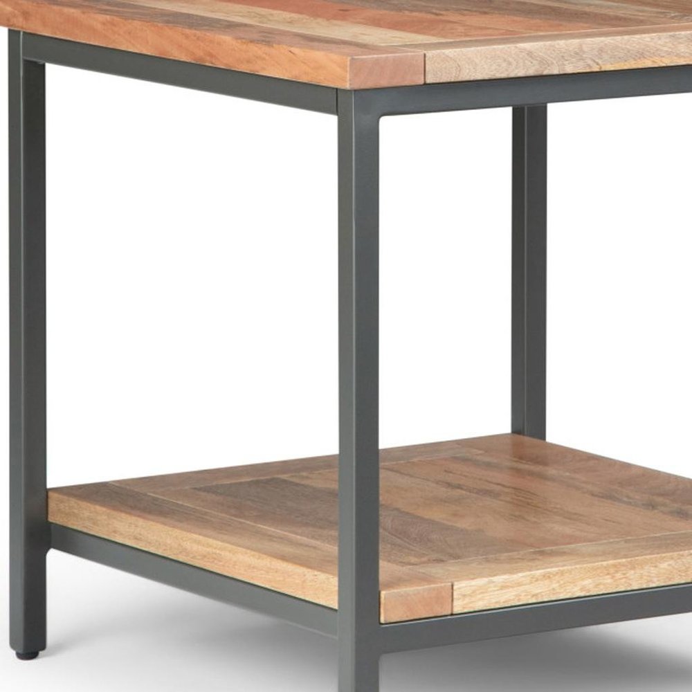 22" Natural and Charcoal Solid Wood and Steel Square End Table — view 2