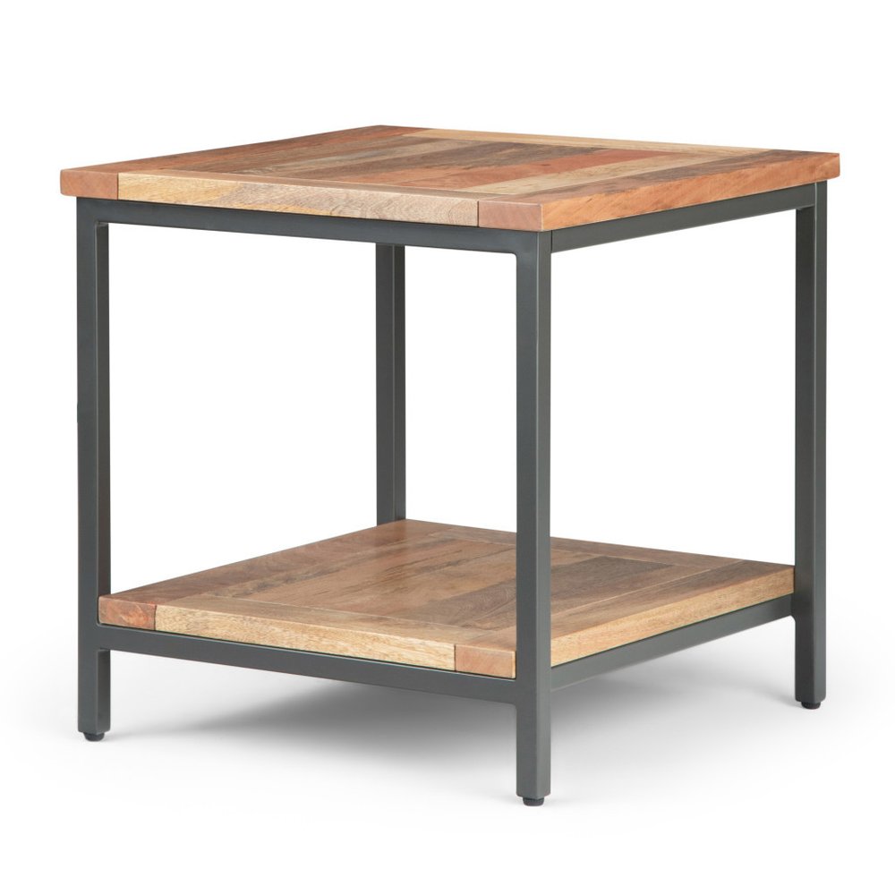 22" Natural and Charcoal Solid Wood and Steel Square End Table — view 3