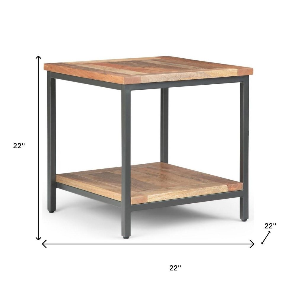 22" Natural and Charcoal Solid Wood and Steel Square End Table HomeRoots