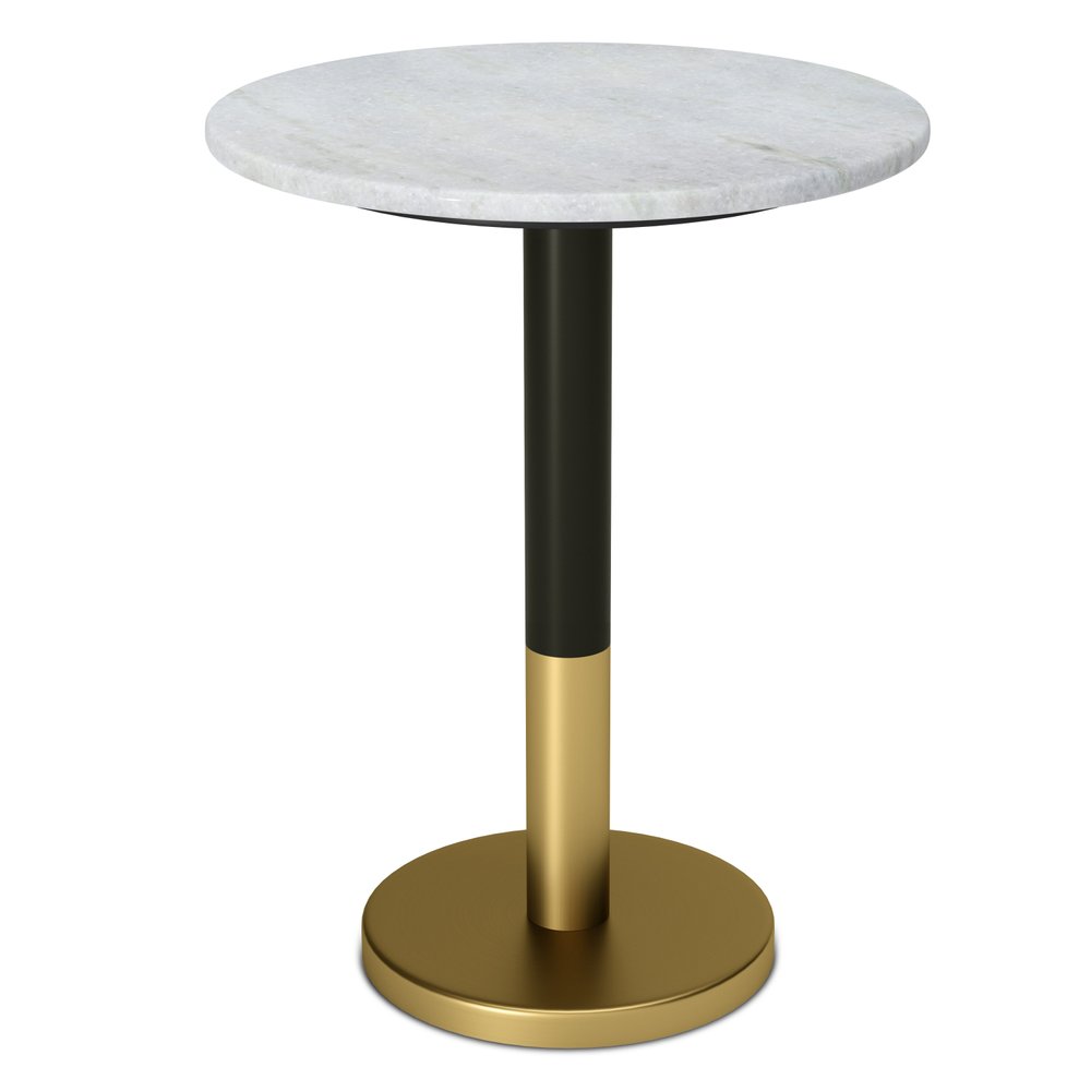 21" White Black and Gold Marble and Iron Round Pedestal End Table — view 1