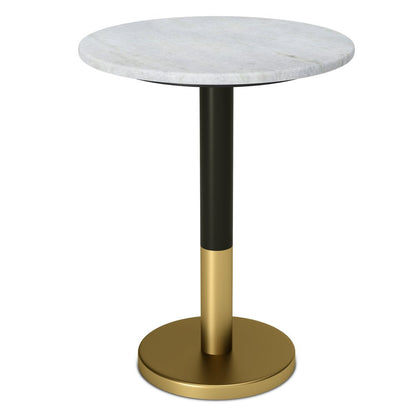 21" White Black and Gold Marble and Iron Round Pedestal End Table HomeRoots