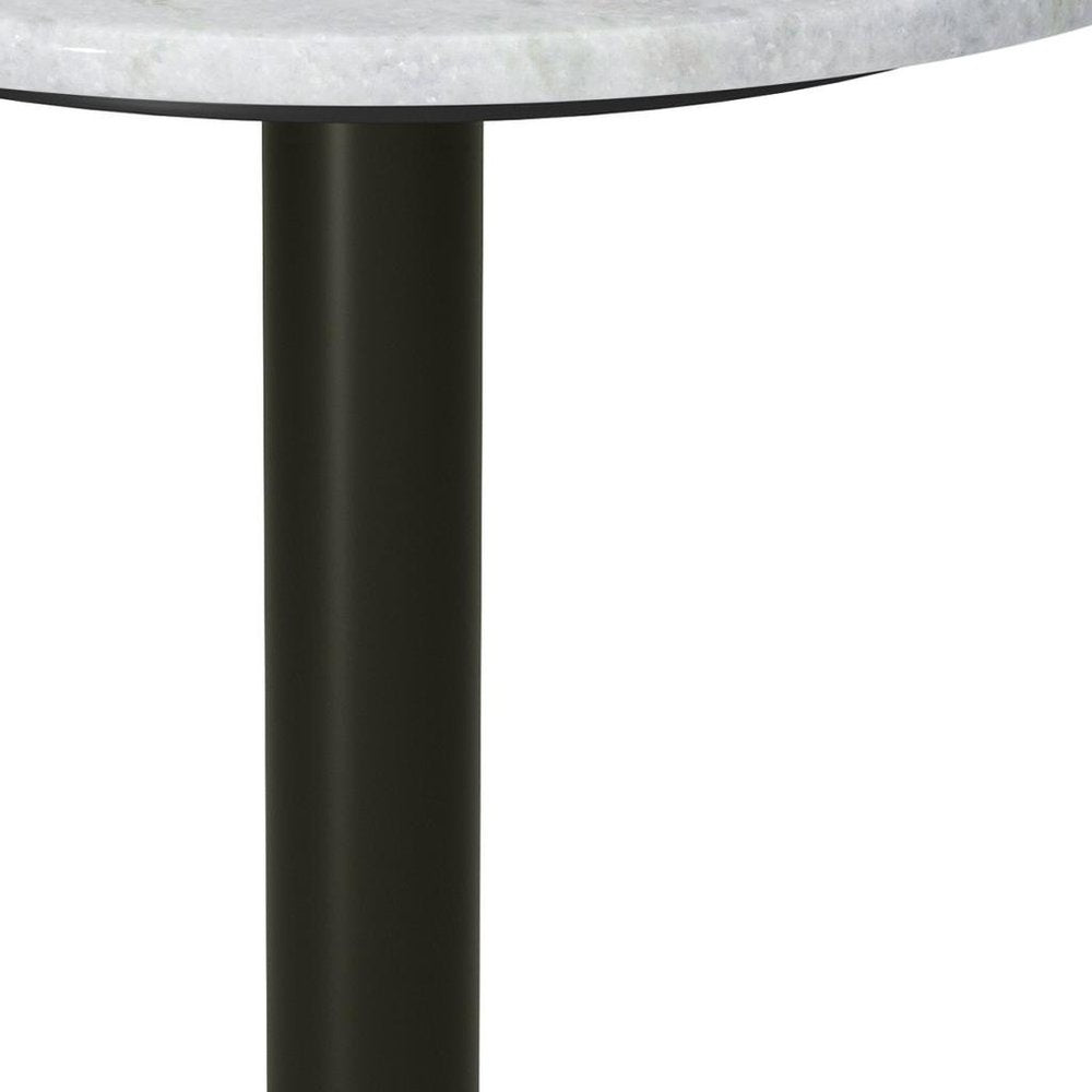 21" White Black and Gold Marble and Iron Round Pedestal End Table HomeRoots