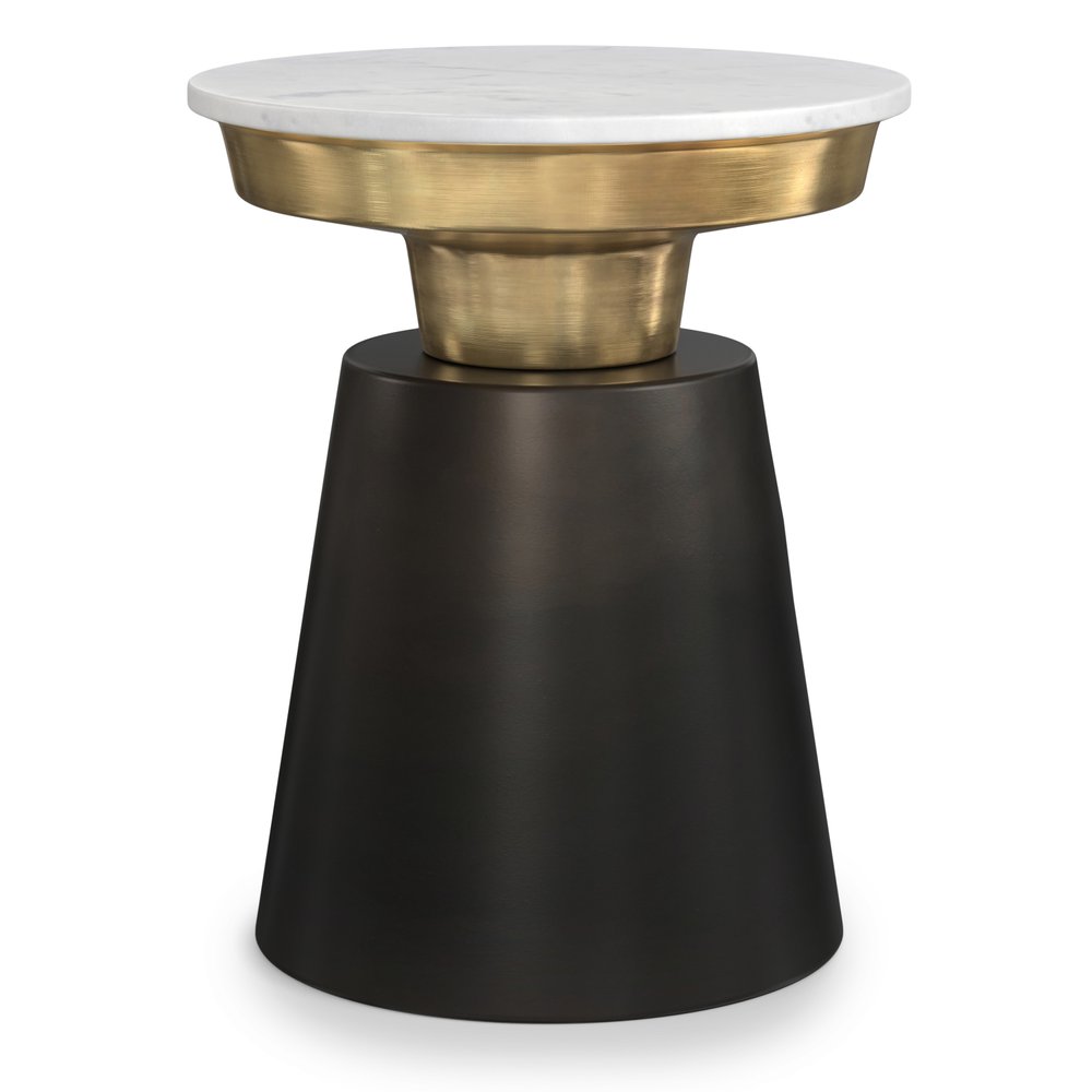20" White Black and Gold Marble and Iron Round End Table HomeRoots