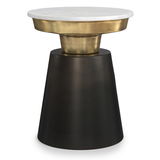 20" White Black and Gold Marble and Iron Round End Table
