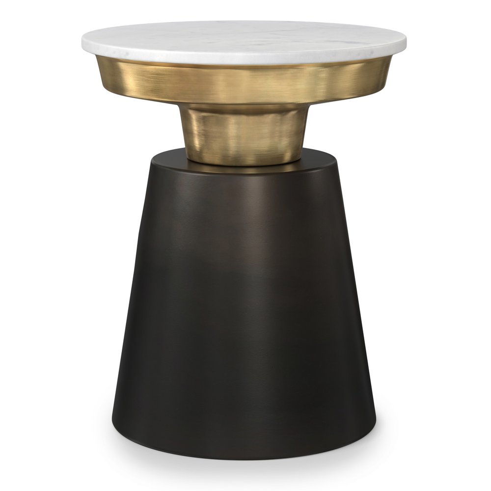 20" White Black and Gold Marble and Iron Round End Table HomeRoots