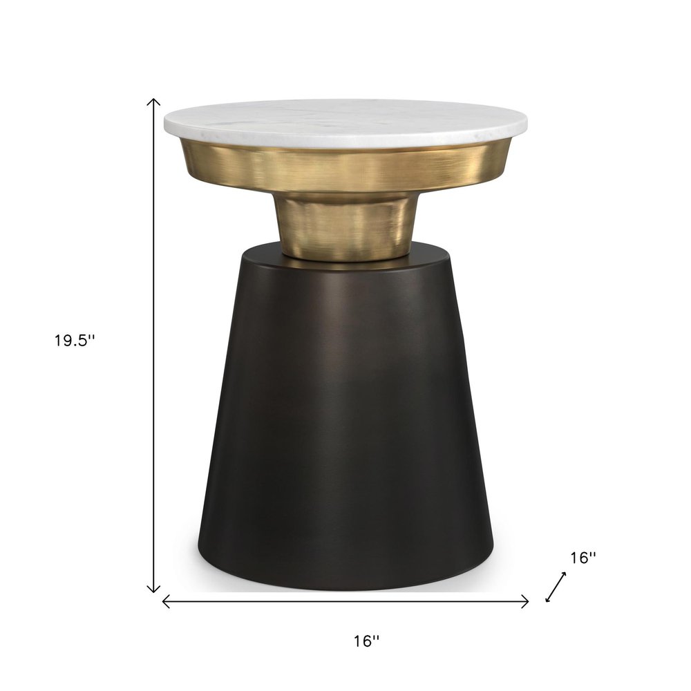 20" White Black and Gold Marble and Iron Round End Table HomeRoots