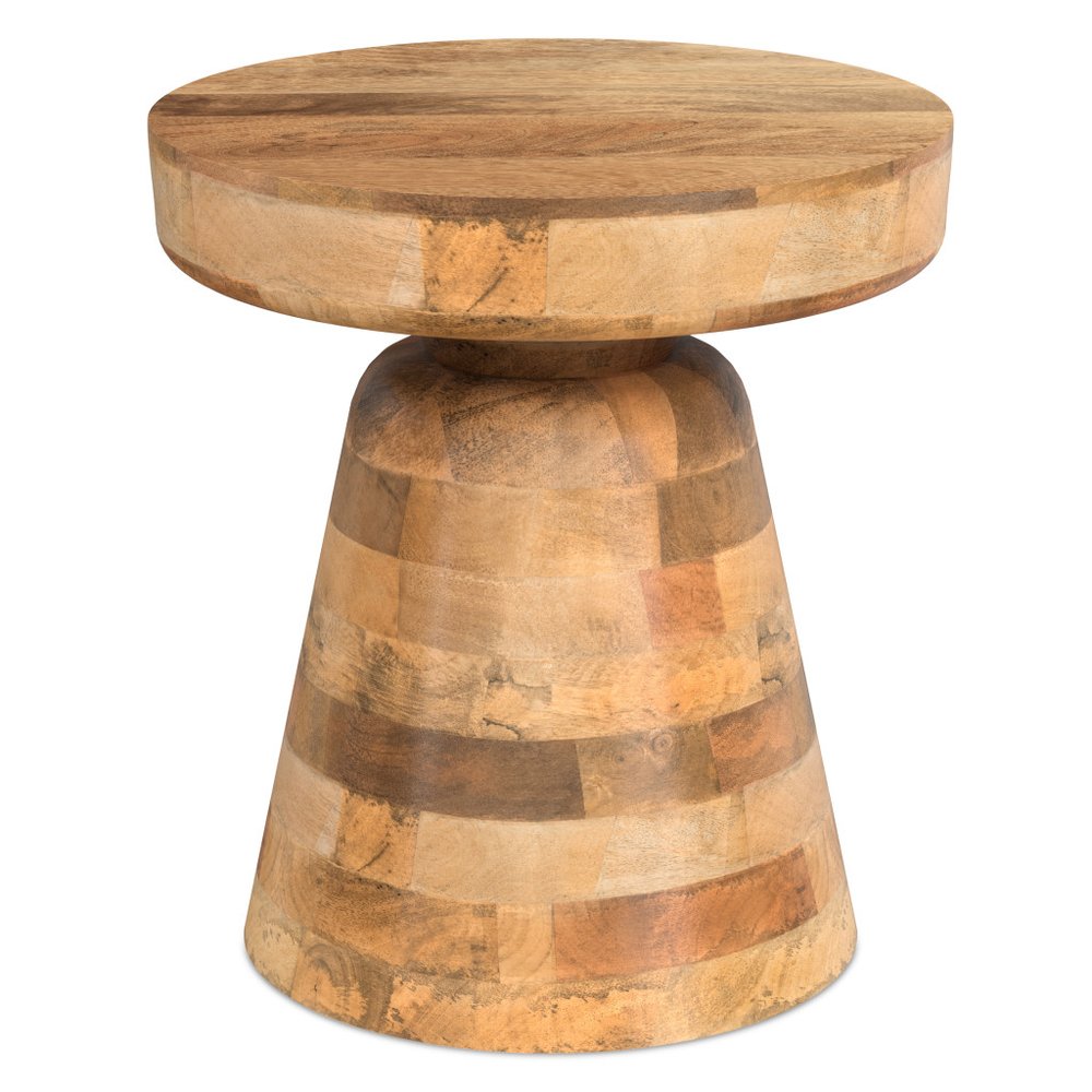 18" Distressed Walnut Distressed Solid Wood Round Pedestal End Table — view 12
