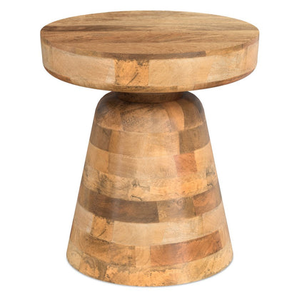 18" White Distressed Solid Wood Round Pedestal End Table