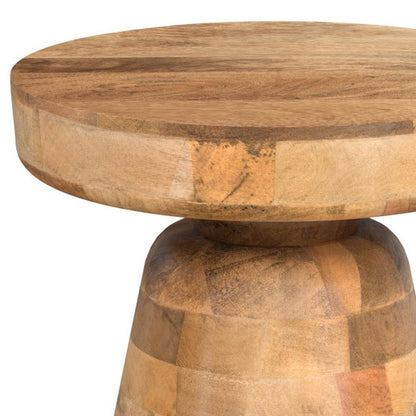 18" White Distressed Solid Wood Round Pedestal End Table