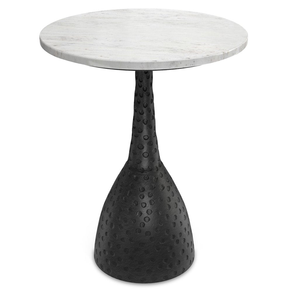 20" White and Black Marble and Aluminum Round Pedestal End Table HomeRoots