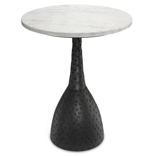 20" White and Black Marble and Aluminum Round Pedestal End Table