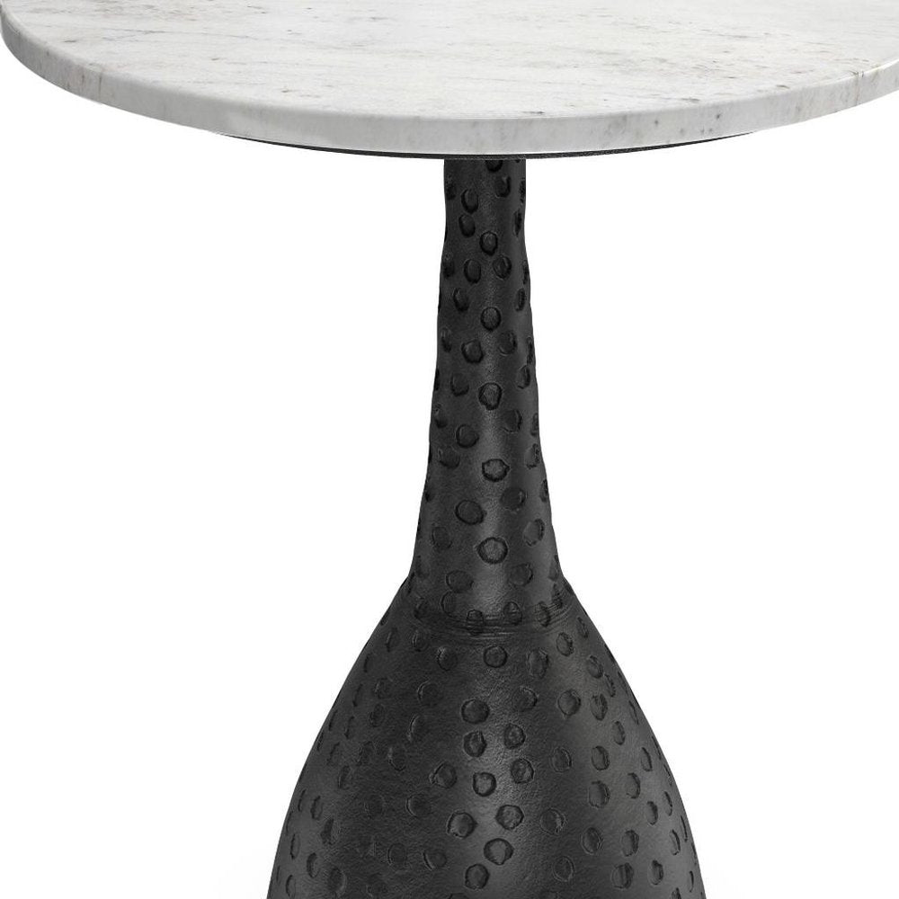 20" White and Black Marble and Aluminum Round Pedestal End Table HomeRoots