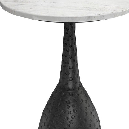 20" White and Black Marble and Aluminum Round Pedestal End Table HomeRoots