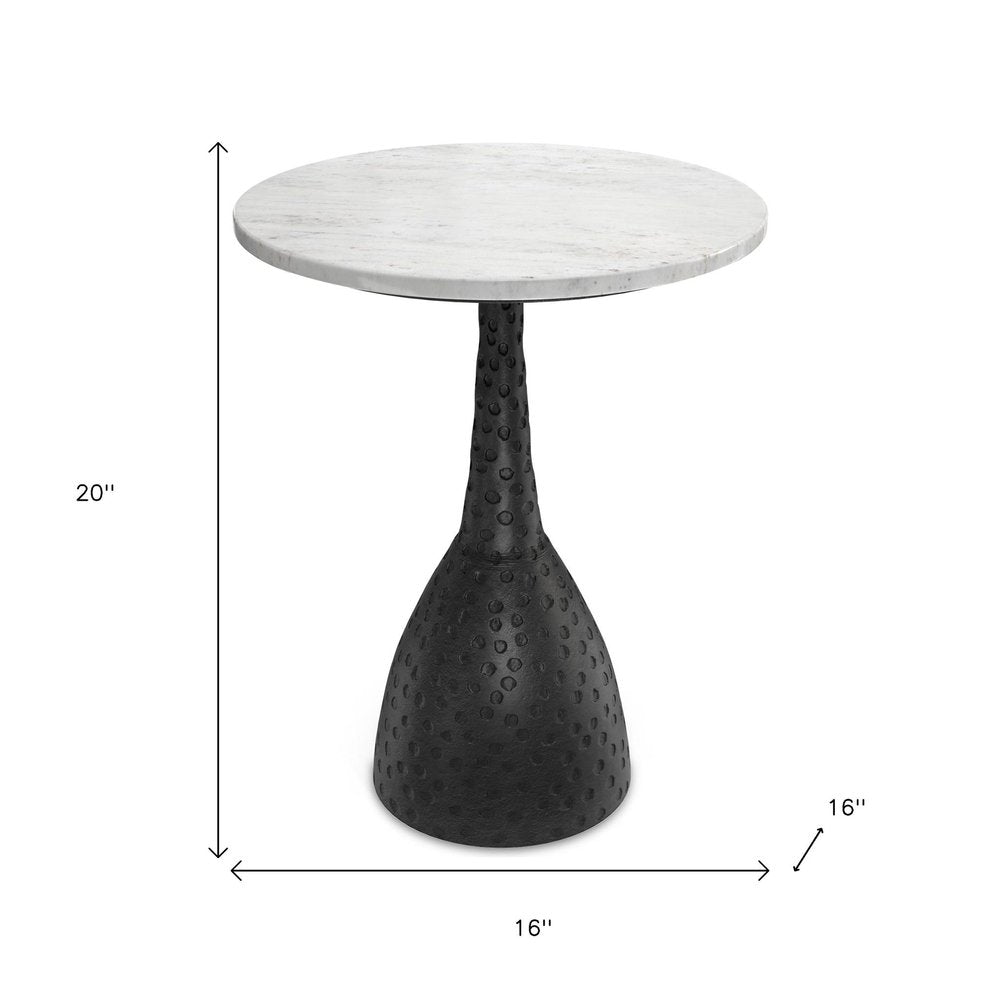 20" White and Black Marble and Aluminum Round Pedestal End Table HomeRoots