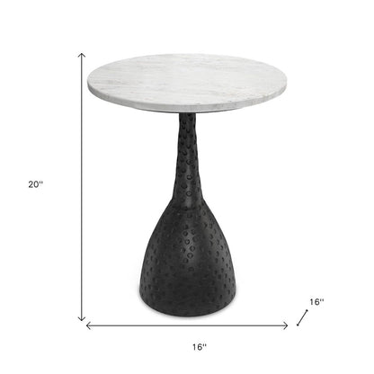 20" White and Black Marble and Aluminum Round Pedestal End Table HomeRoots