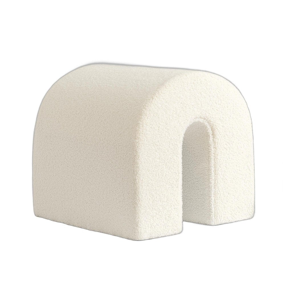 17" White Boucle Oval Footstool Ottoman HomeRoots