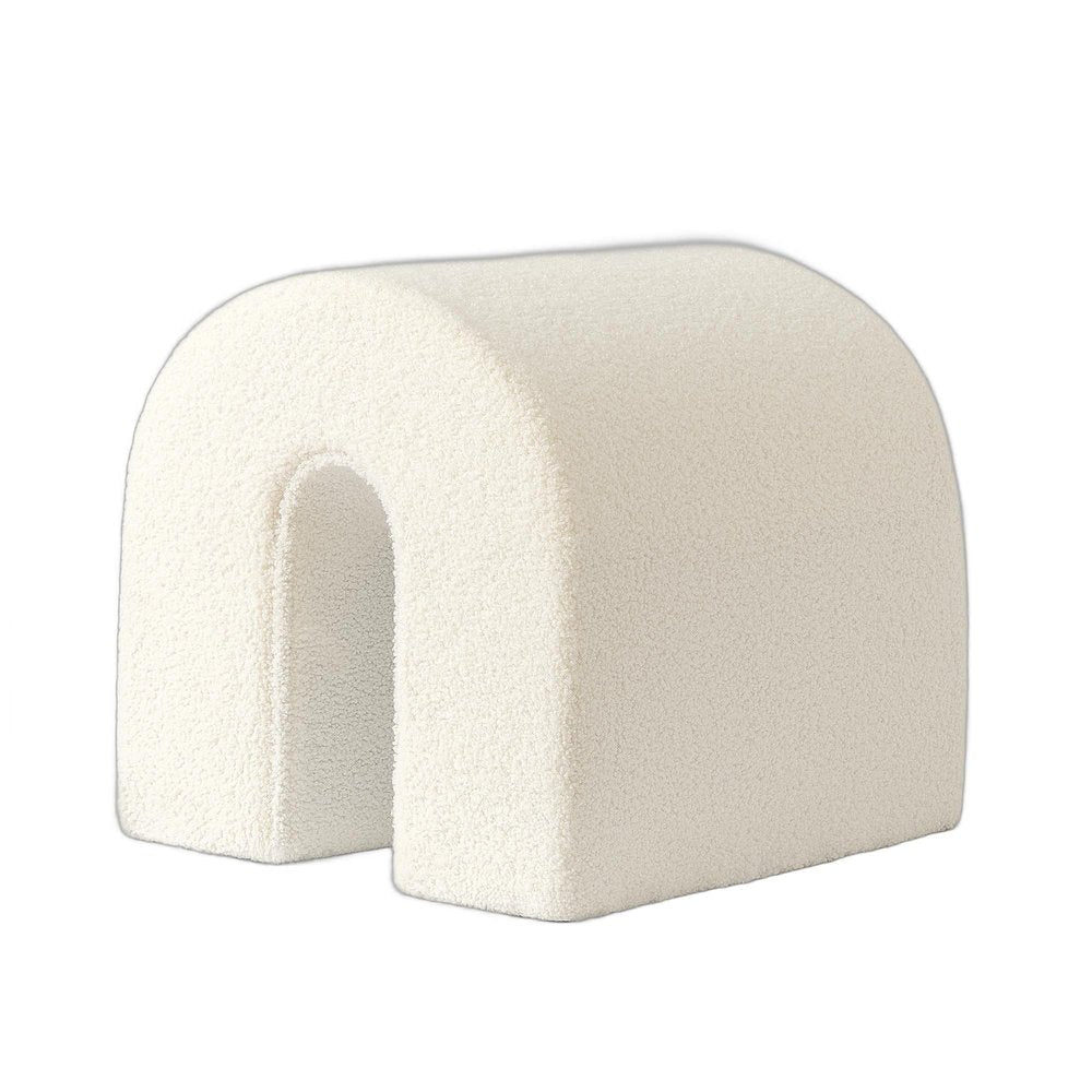 17" White Boucle Oval Footstool Ottoman HomeRoots