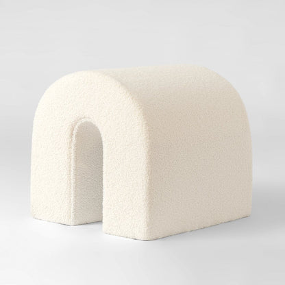 17" White Boucle Oval Footstool Ottoman HomeRoots