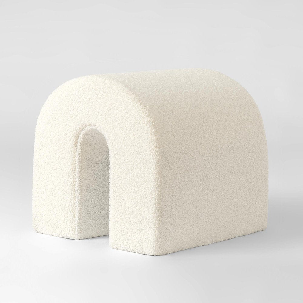 17" White Boucle Oval Footstool Ottoman HomeRoots