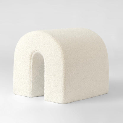 17" White Boucle Oval Footstool Ottoman HomeRoots
