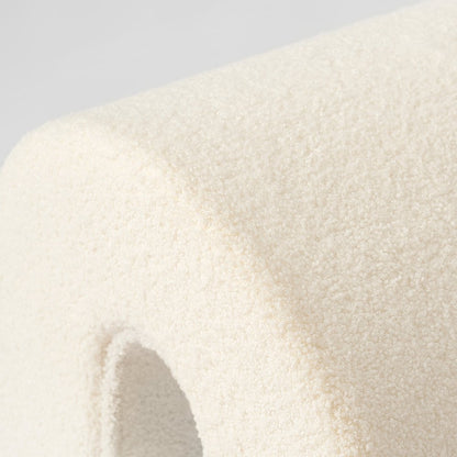 17" White Boucle Oval Footstool Ottoman HomeRoots