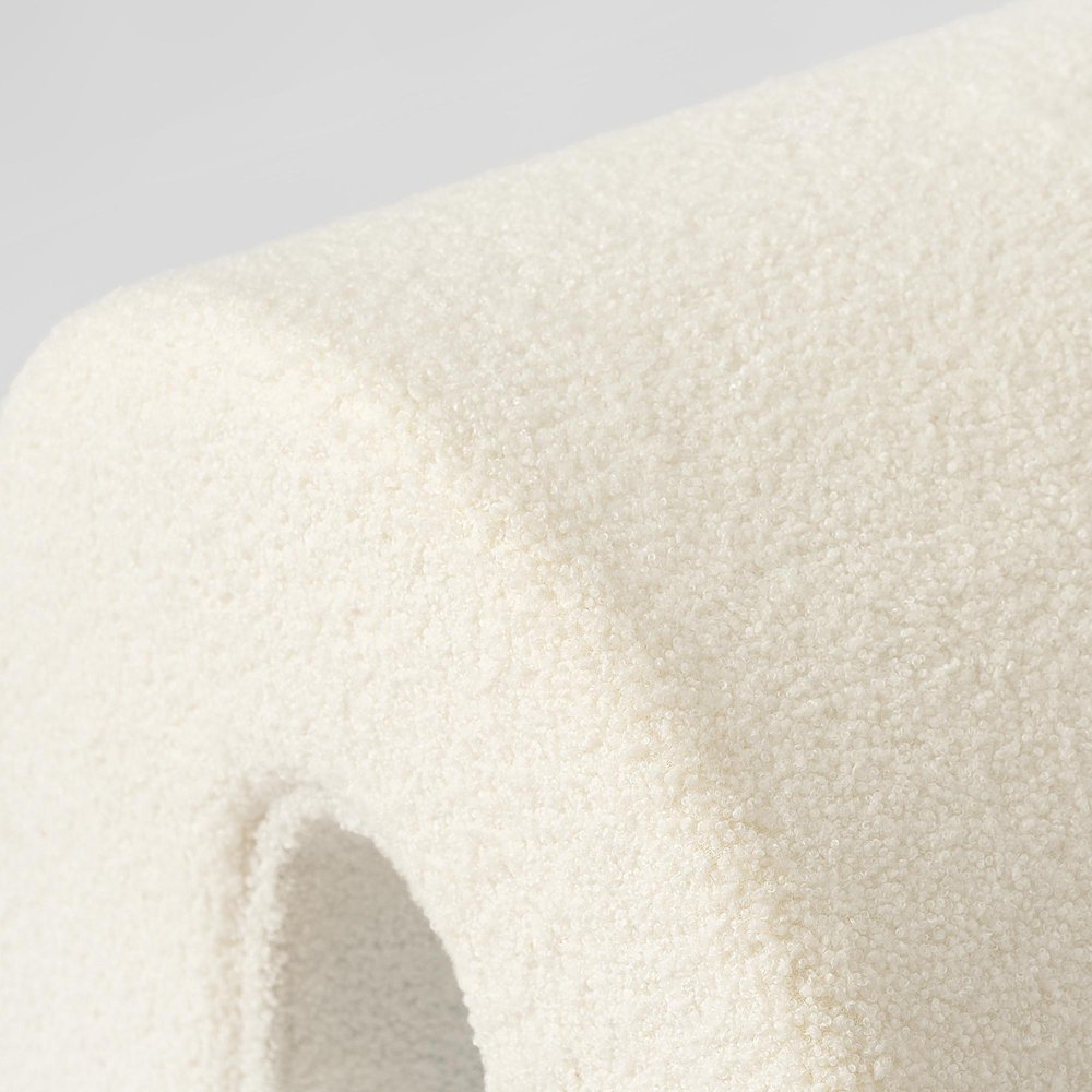 17" White Boucle Oval Footstool Ottoman HomeRoots