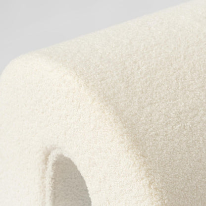 17" White Boucle Oval Footstool Ottoman HomeRoots