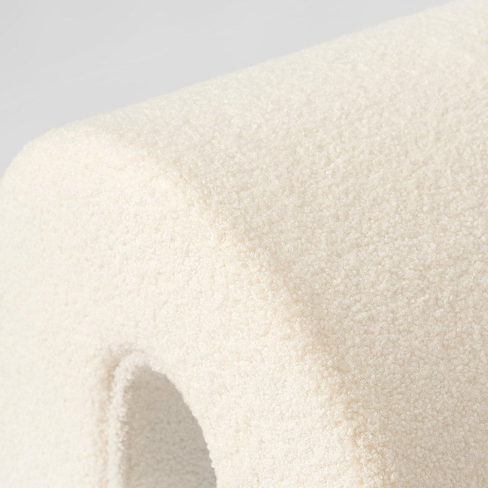 17" White Boucle Oval Footstool Ottoman HomeRoots