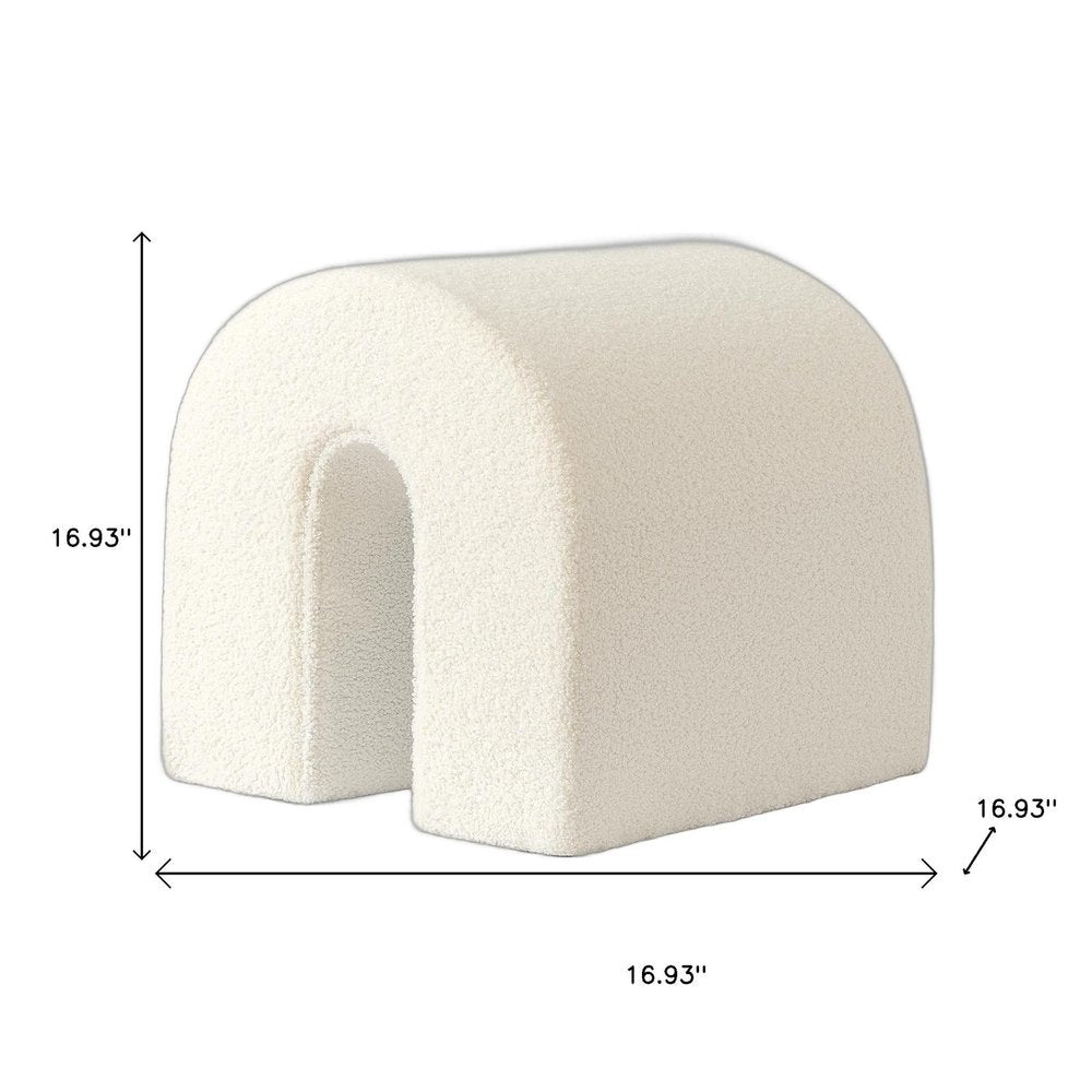 17" White Boucle Oval Footstool Ottoman HomeRoots