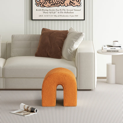 17" Orange Boucle Oval Footstool Ottoman HomeRoots