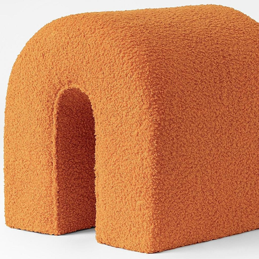 17" Orange Boucle Oval Footstool Ottoman HomeRoots