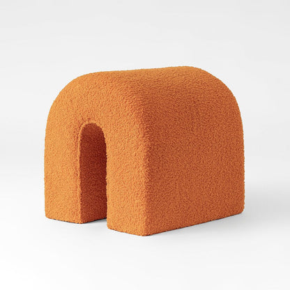 17" Orange Boucle Oval Footstool Ottoman HomeRoots
