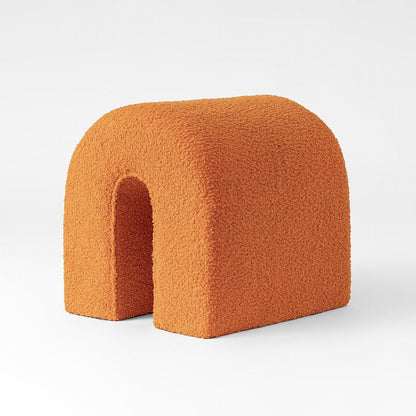 17" Orange Boucle Oval Footstool Ottoman HomeRoots