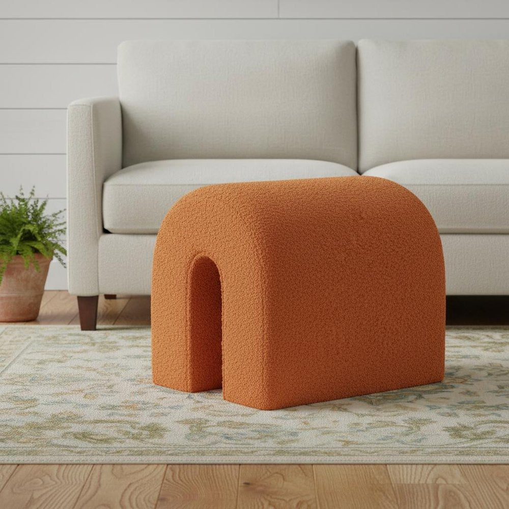 17" Orange Boucle Oval Footstool Ottoman HomeRoots