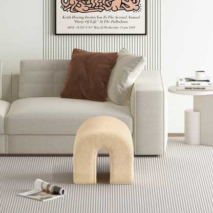 17" Beige Boucle Oval Footstool Ottoman HomeRoots