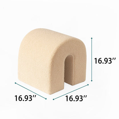 17" Beige Boucle Oval Footstool Ottoman HomeRoots