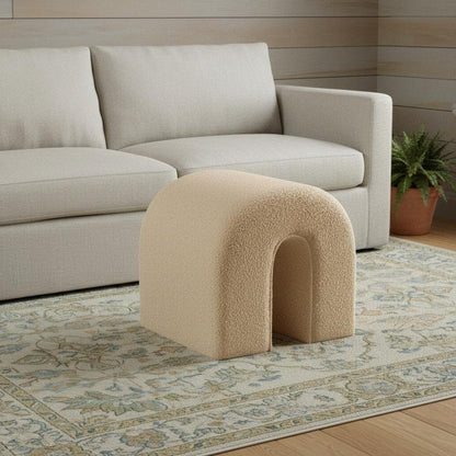 17" Beige Boucle Oval Footstool Ottoman HomeRoots