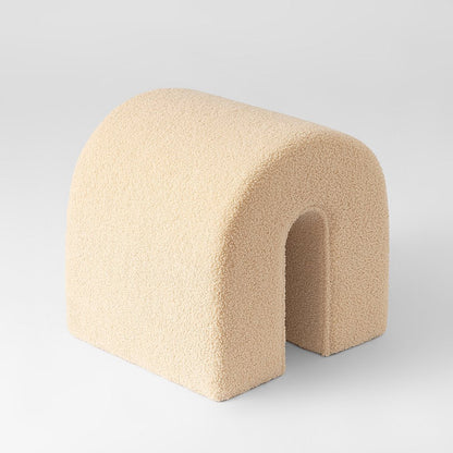 17" Beige Boucle Oval Footstool Ottoman HomeRoots