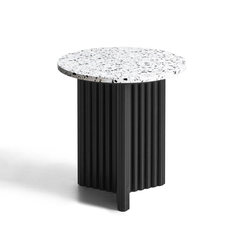 23" White and Black Faux Terrazzo and Wood Round Pedestal End Table HomeRoots