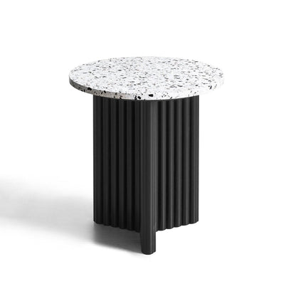 23" White and Black Faux Terrazzo and Wood Round Pedestal End Table HomeRoots