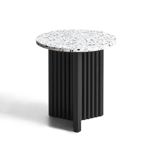 23" White and Black Faux Terrazzo and Wood Round Pedestal End Table HomeRoots