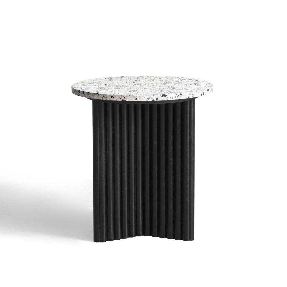 23" White and Black Faux Terrazzo and Wood Round Pedestal End Table HomeRoots