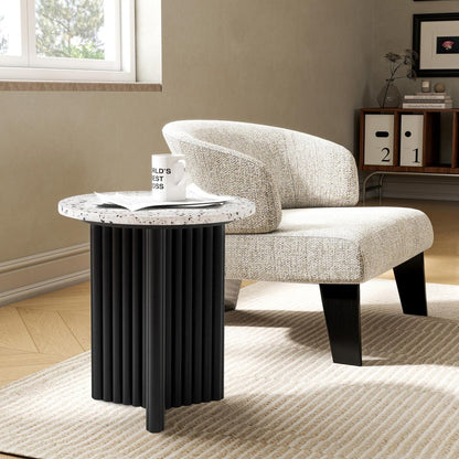 23" White and Black Faux Terrazzo and Wood Round Pedestal End Table HomeRoots